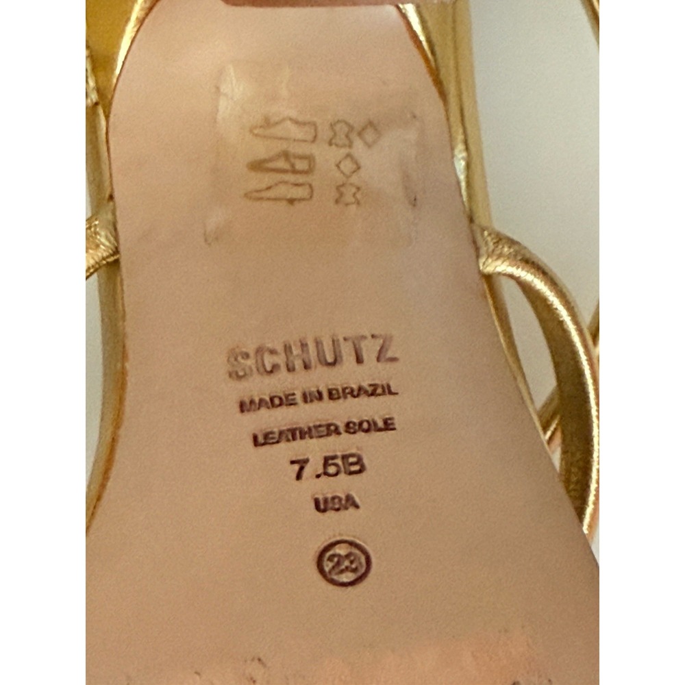 Schutz Womens Lovi Metallic Gold Tone Leather Strappy 4.5" Square Heels Sz 7.5B - Picture 5 of 16